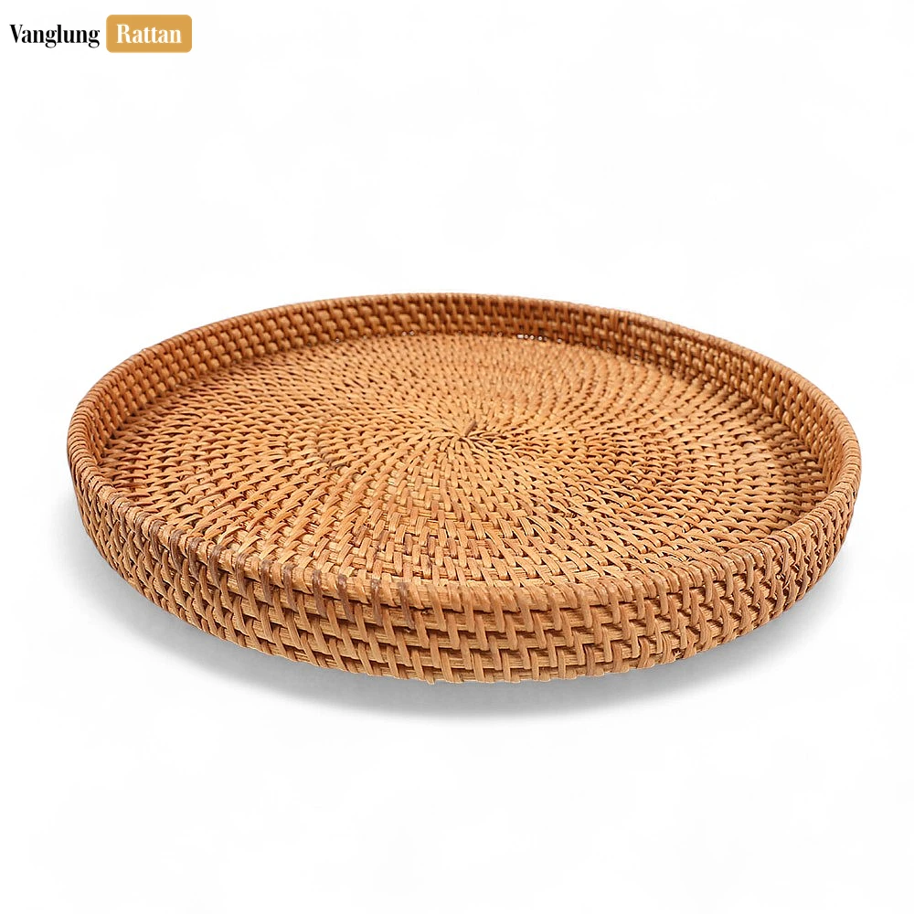 Rattan Export Round Handless Straw Rattan Serving Tray with Natural Wicker Weave - REX-STRO011006