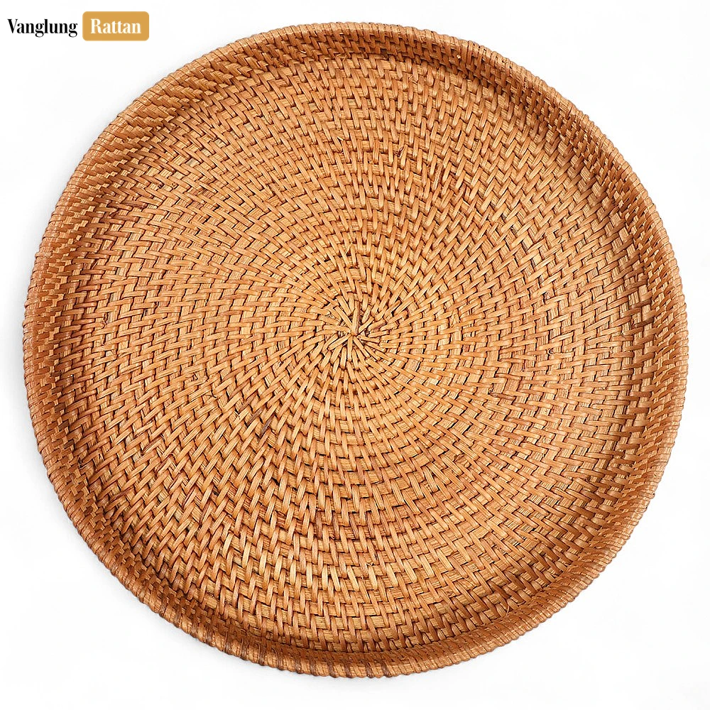 Rattan Export Round Handless Straw Rattan Serving Tray with Natural Wicker Weave - REX-STRO011006