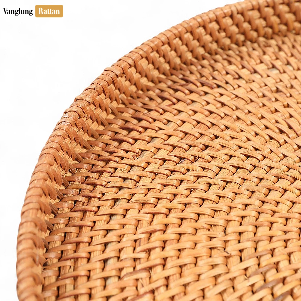 Rattan Export Round Handless Straw Rattan Serving Tray with Natural Wicker Weave - REX-STRO011006