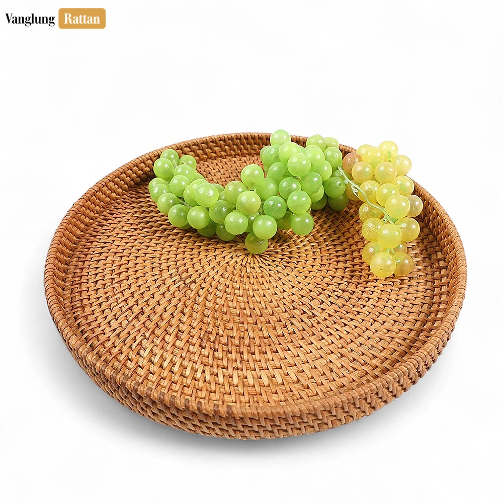 Rattan Export Round Handless Straw Rattan Serving Tray with Natural Wicker Weave - REX-STRO011006