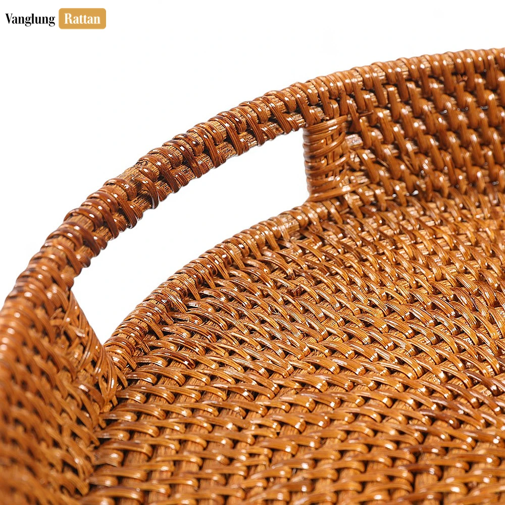 Rattan Export Large Round Woven Straw Rattan Handles Serving Tray with Fine Wicker Weave - REX-STRO01004