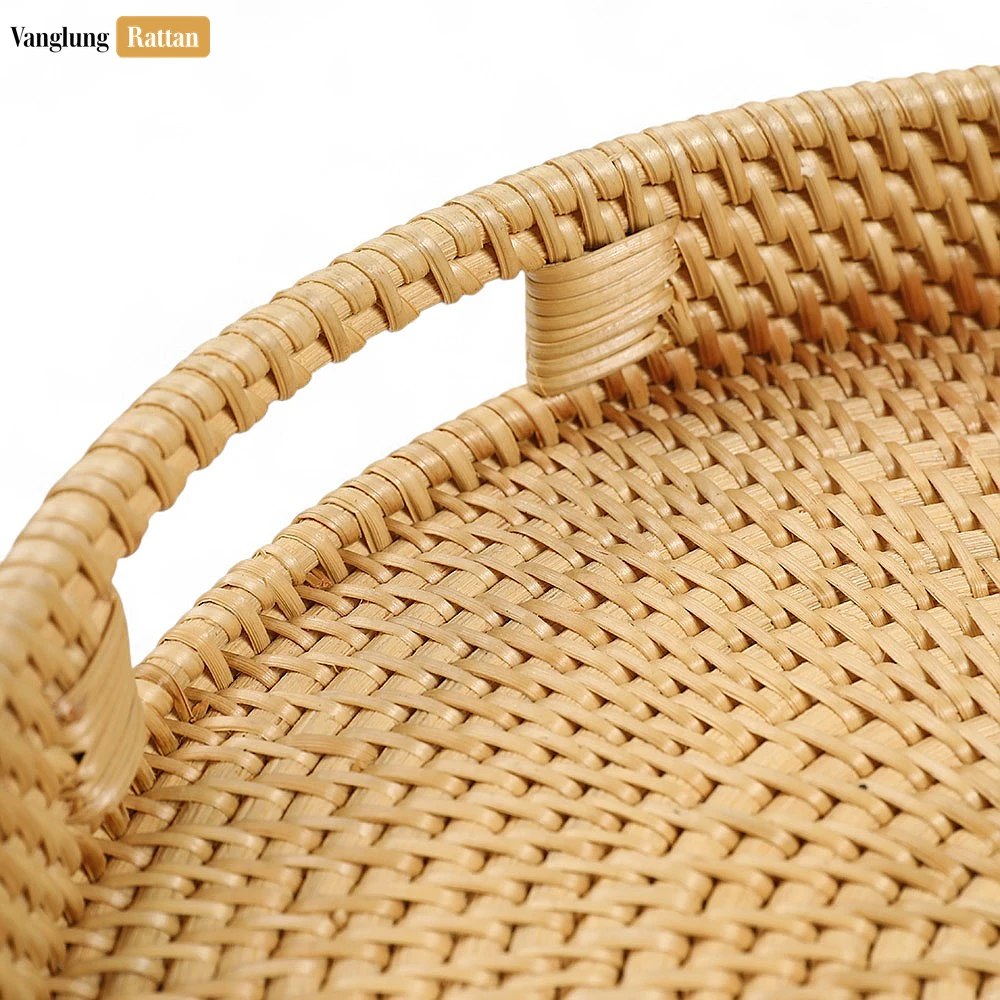 Rattan Export Green Circular Straw Rattan Serving Tray with Integrated Handles - REX-STRO011001GR