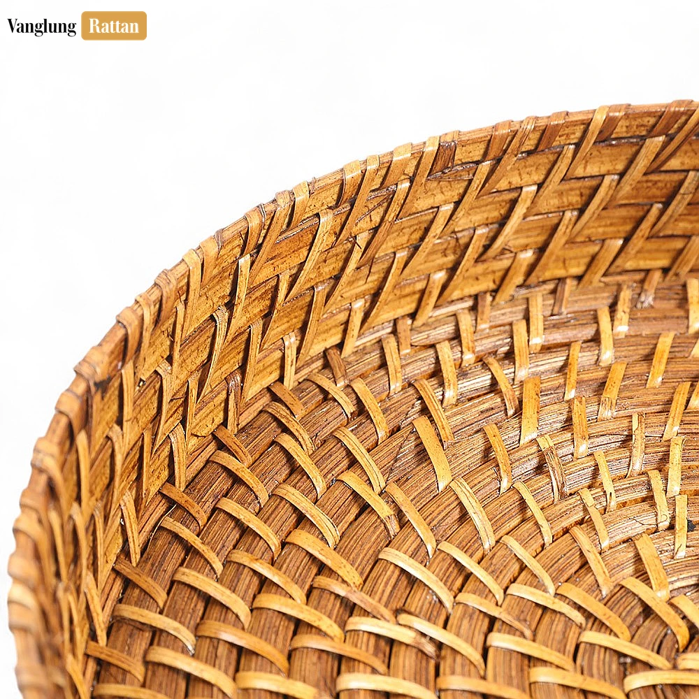 Rattan Export Handmade Brown Deep Round, Bamboo Rattan Serving Tray with Spiral Weave - REX-STRO051004SE