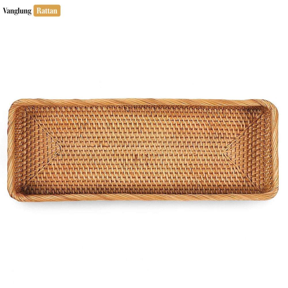 Rattan Export Brown Handwoven Long Rectangle Straw Rattan Serving Tray with Fine Weave - REX-STCN011007
