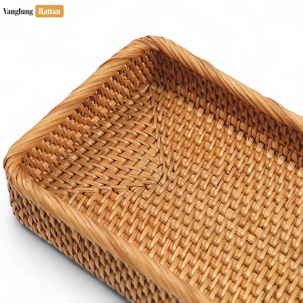 Rattan Export Brown Handwoven Long Rectangle Straw Rattan Serving Tray with Fine Weave - REX-STCN011007