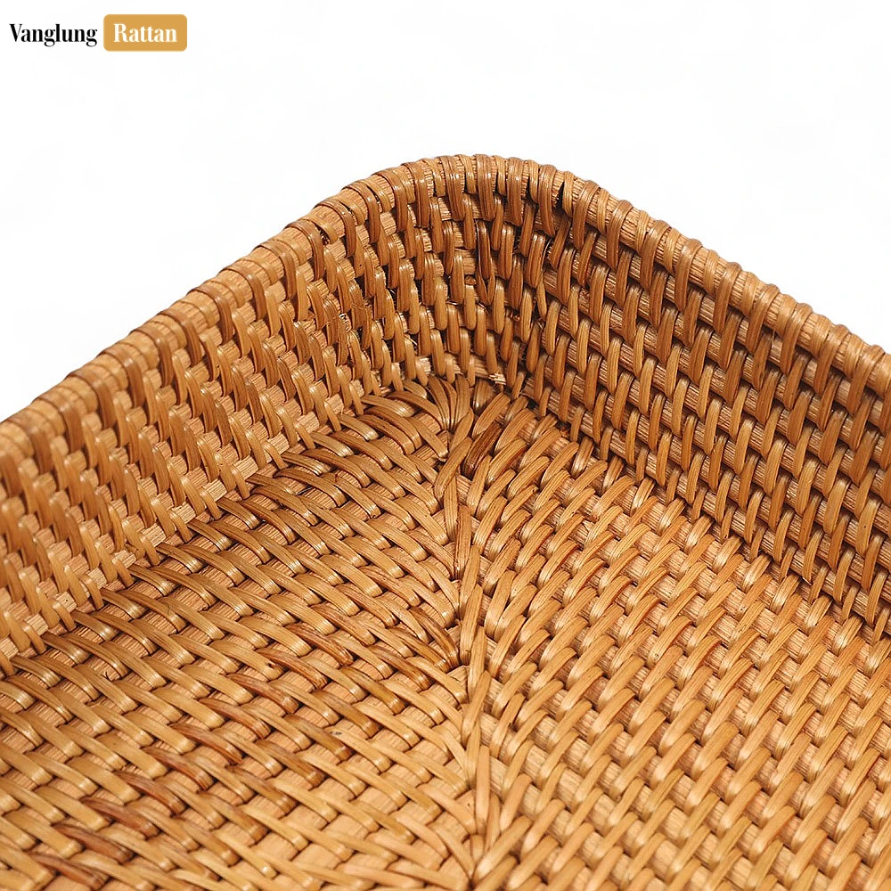 Rattan Export Brown Handwoven Round Rectangle Straw Rattan Basket Serving Tray with Fine Weave - REX-STCN011005