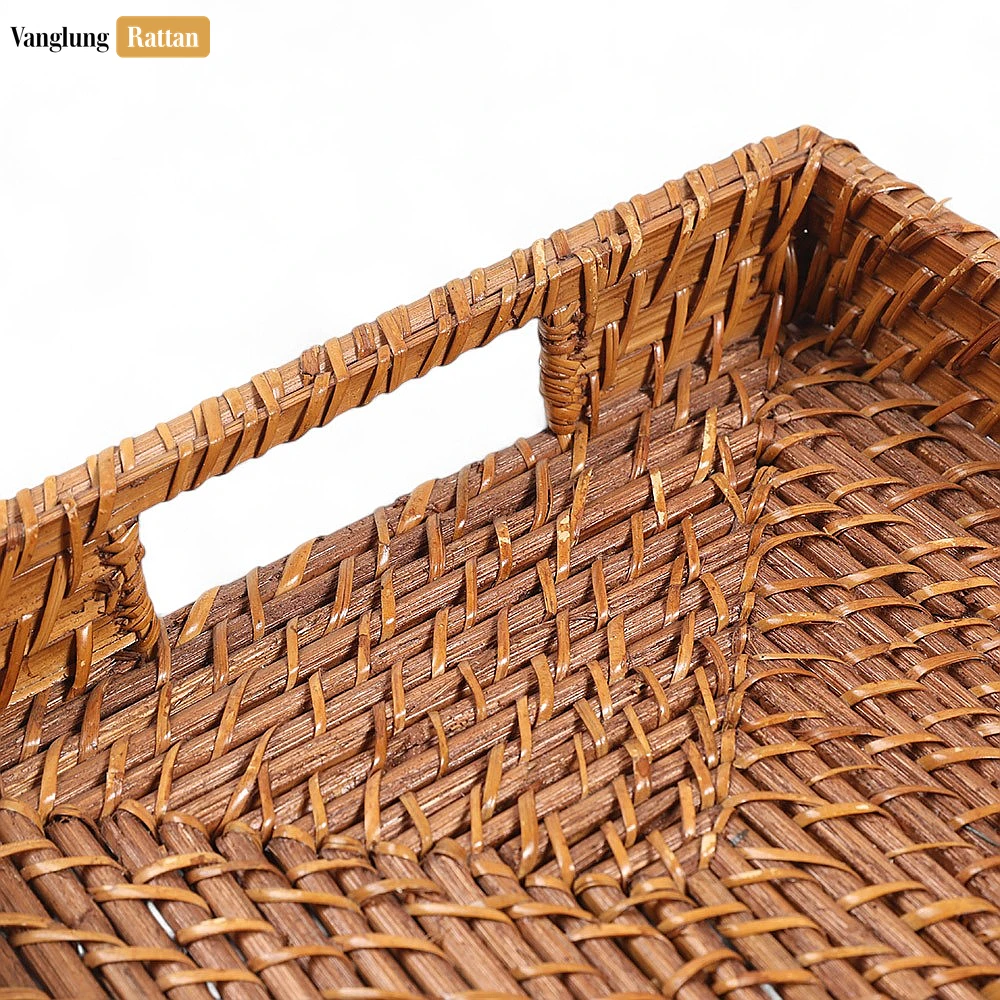 Rattan Export Handwoven Rectangle Bamboo Rattan Handle Serving Tray with Intricate Weave - REX-STCN051003
