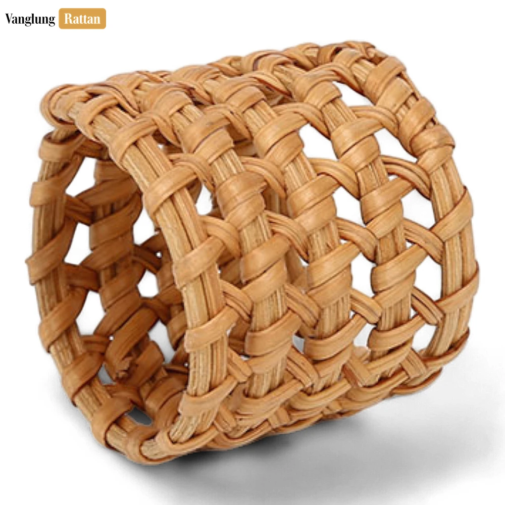 Rattan Export Handwoven Green Straw Rattan Napkin Ring with Airy Lattice Design - REX-TW011004