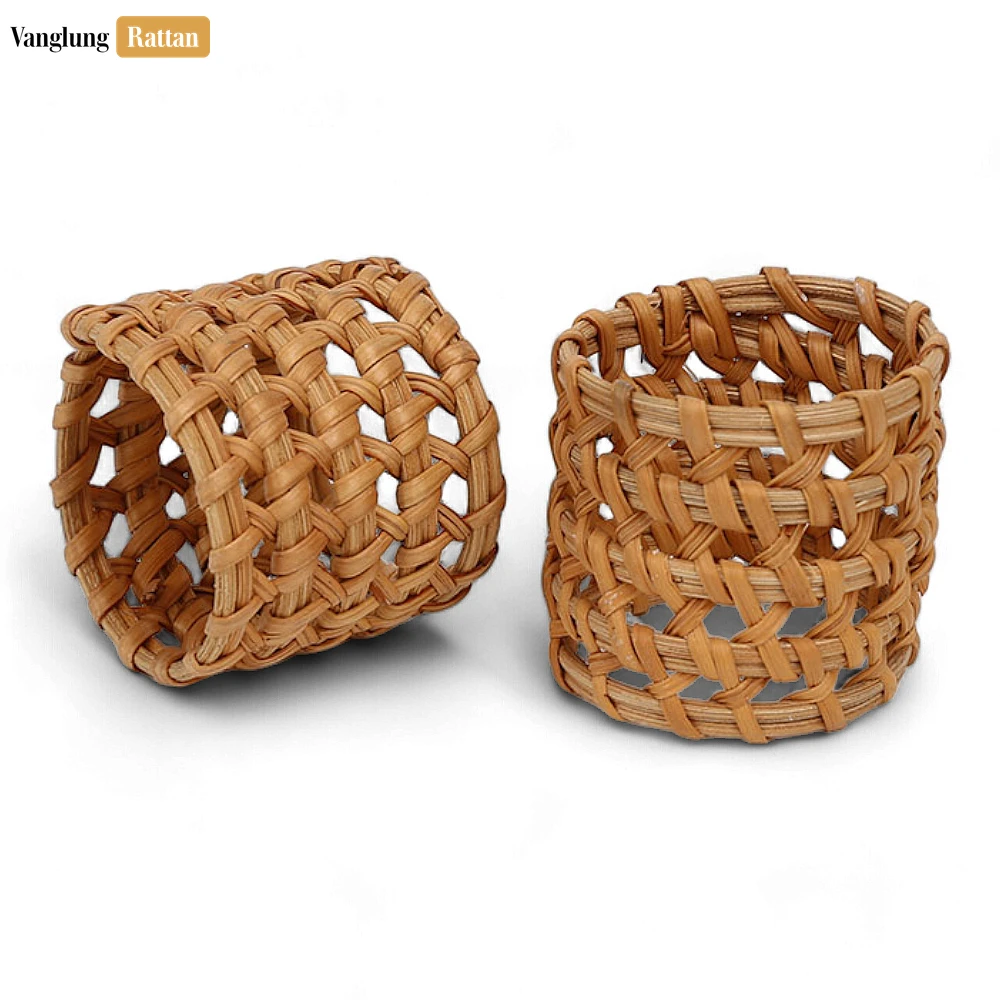 Rattan Export Handwoven Green Straw Rattan Napkin Ring with Airy Lattice Design - REX-TW011004