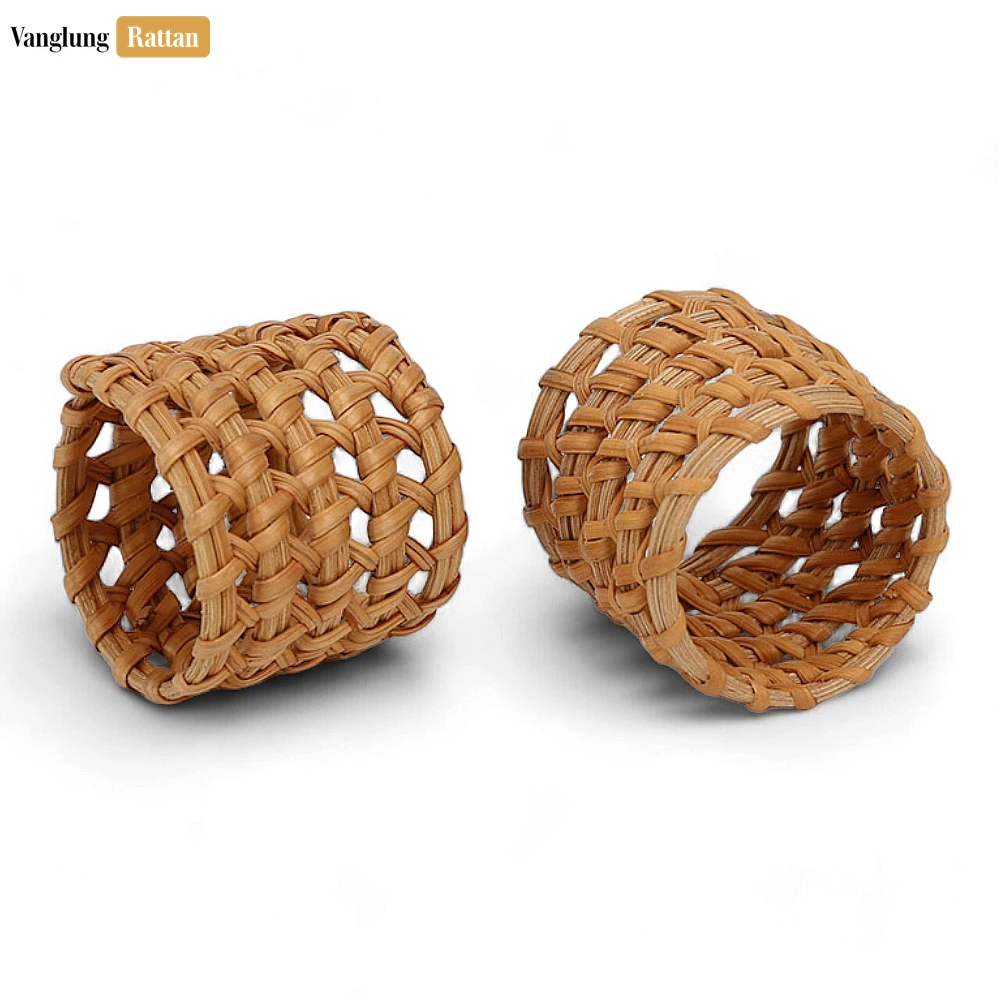 Rattan Export Handwoven Green Straw Rattan Napkin Ring with Airy Lattice Design - REX-TW011004