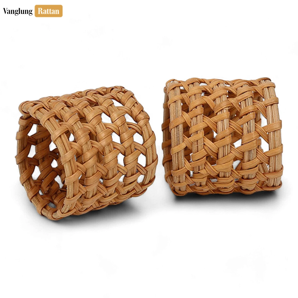 Rattan Export Handwoven Green Straw Rattan Napkin Ring with Airy Lattice Design - REX-TW011004