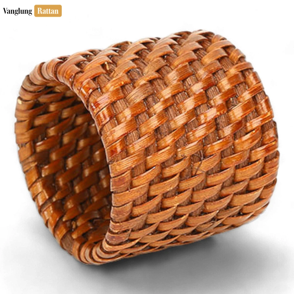 Rattan Export Handwoven Red Brown Rustic Wicker Straw Rattan Napkin Ring - REX-TW011003-RB