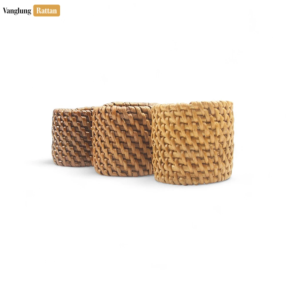 Rattan Export Handwoven Light Brown Rustic Wicker Straw Rattan Napkin Ring - REX-TW011003-LB