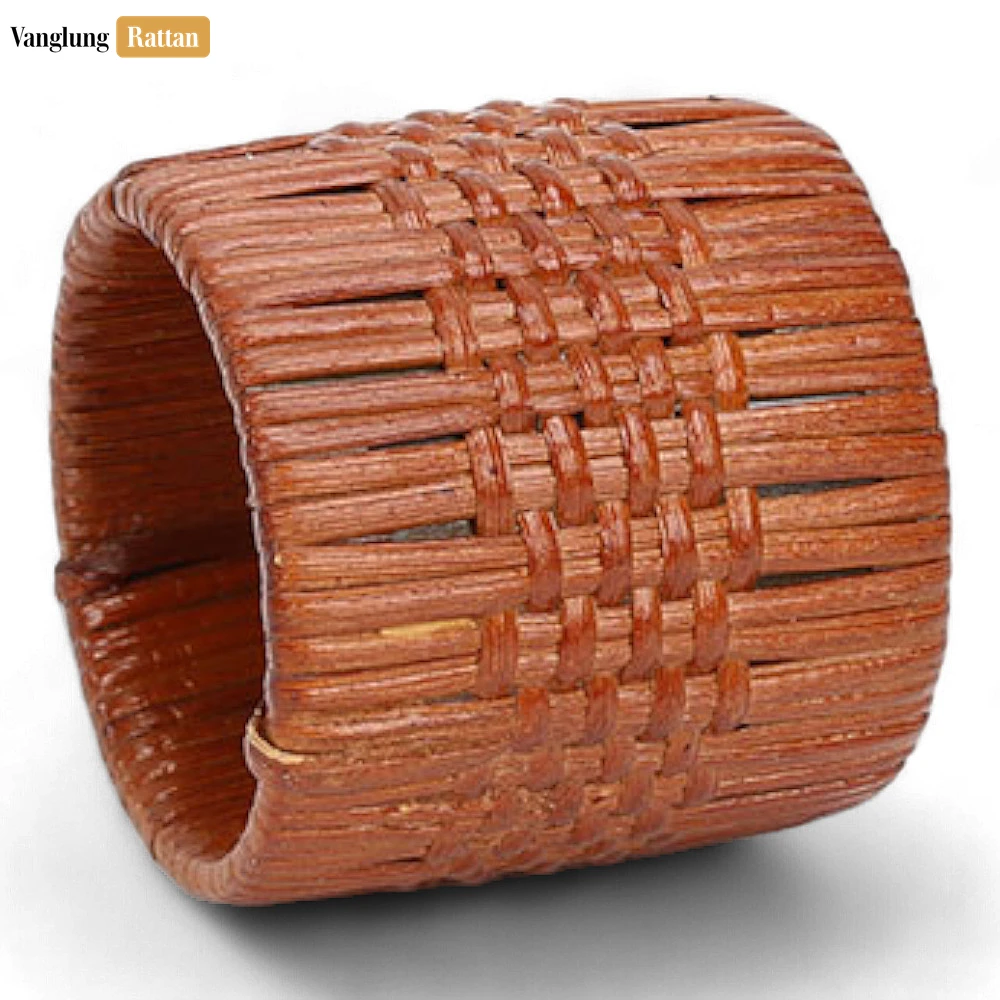 Rattan Export Handwoven Cognac Basketweave Straw Rattan Napkin Ring - REX-TW011002