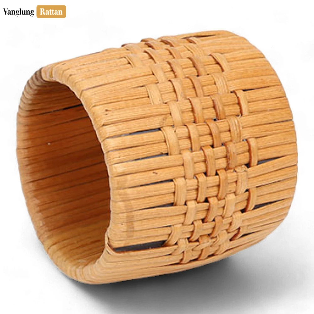 Rattan Export Handwoven Cognac Basketweave Straw Rattan Napkin Ring - REX-TW011002
