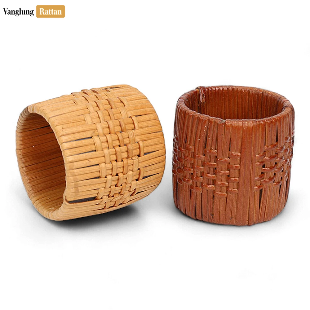 Rattan Export Handwoven Cognac Basketweave Straw Rattan Napkin Ring - REX-TW011002