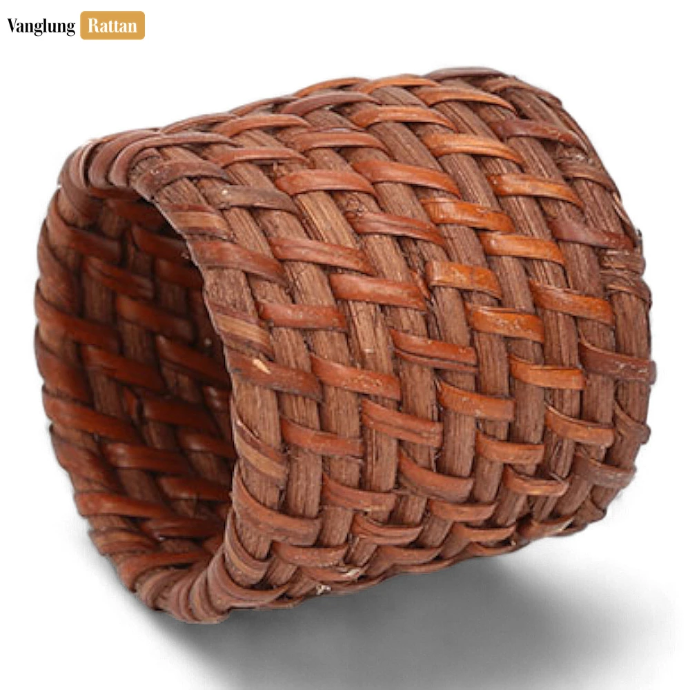 Rattan Export Red Brown Handmade Rustic Basketweave Full Rattan Napkin Ring - REX-TW021001-RB-H5