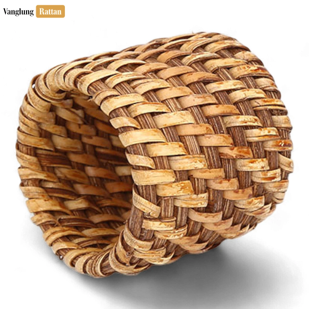 Rattan Export Dark Brown Handmade Rustic Basketweave Full Rattan Napkin Ring - REX-TW021001-DB-H5