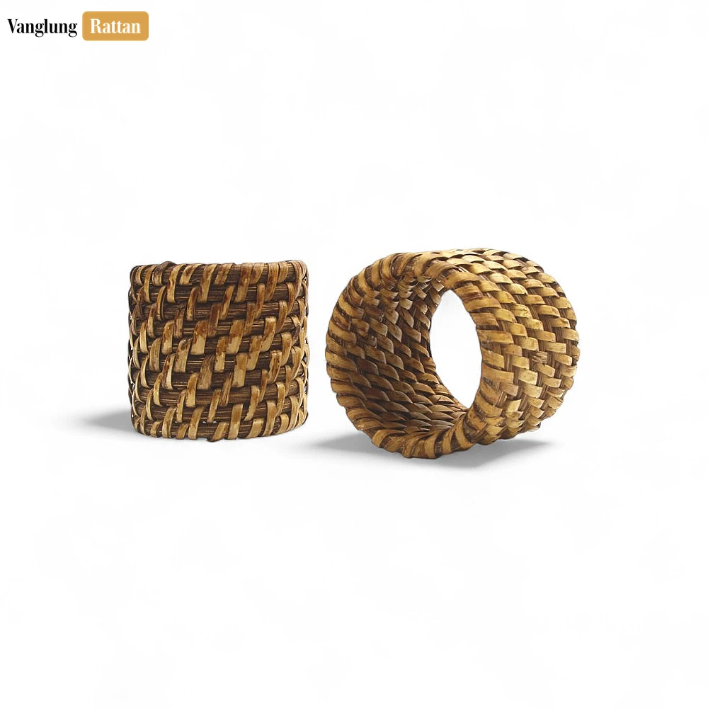 Rattan Export Dark Brown Handmade Rustic Basketweave Full Rattan Napkin Ring - REX-TW021001-DB-H5
