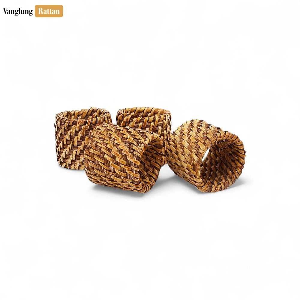 Rattan Export Dark Brown Handmade Rustic Basketweave Full Rattan Napkin Ring - REX-TW021001-DB-H5