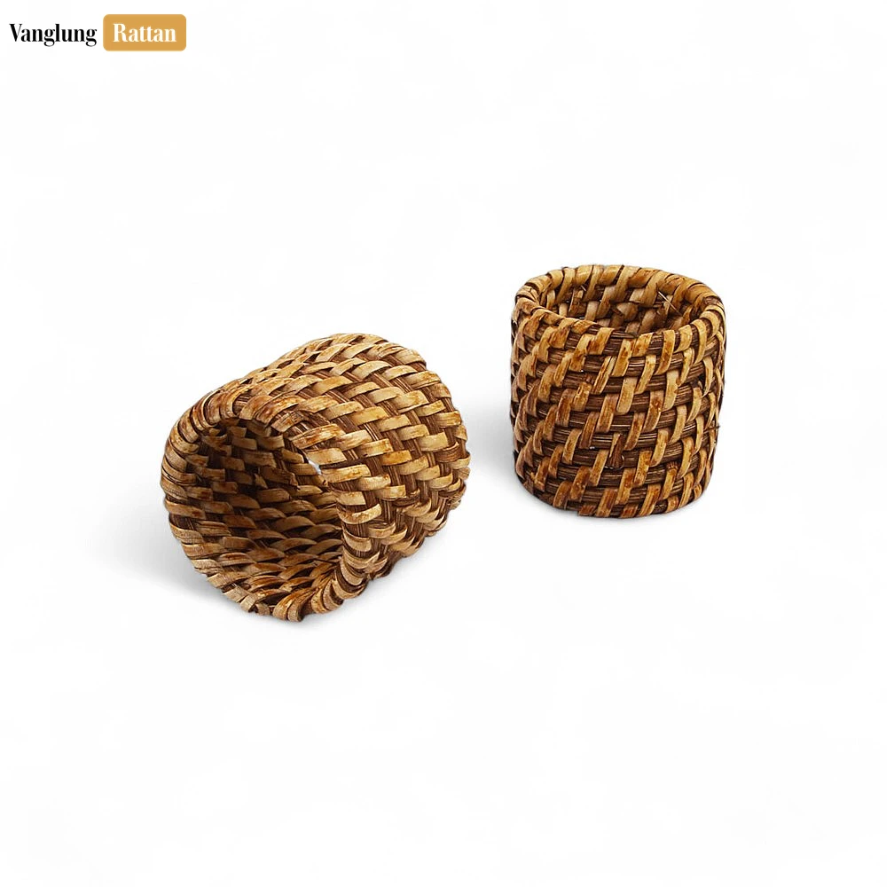 Rattan Export Dark Brown Handmade Rustic Basketweave Full Rattan Napkin Ring - REX-TW021001-DB-H5