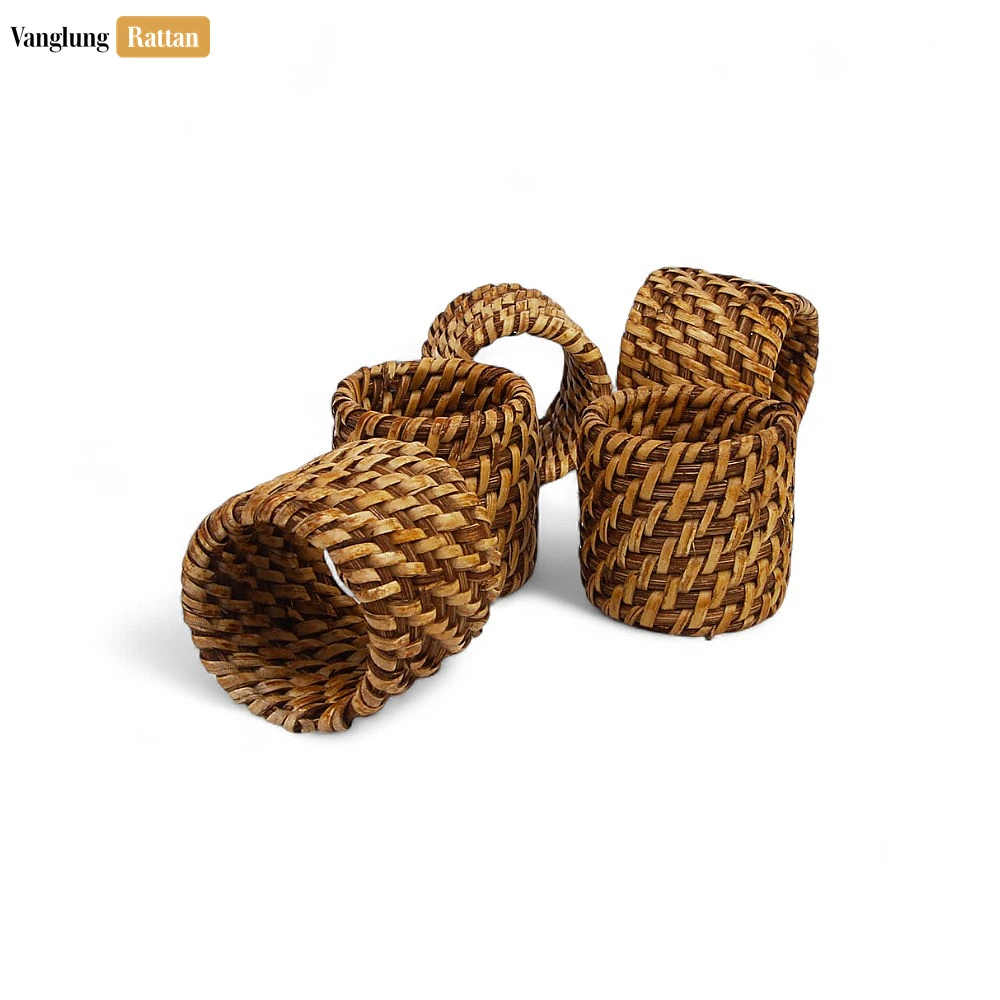 Rattan Export Dark Brown Handmade Rustic Basketweave Full Rattan Napkin Ring - REX-TW021001-DB-H5