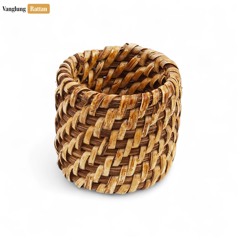 Rattan Export Dark Brown Handmade Rustic Basketweave Full Rattan Napkin Ring - REX-TW021001-DB-H5