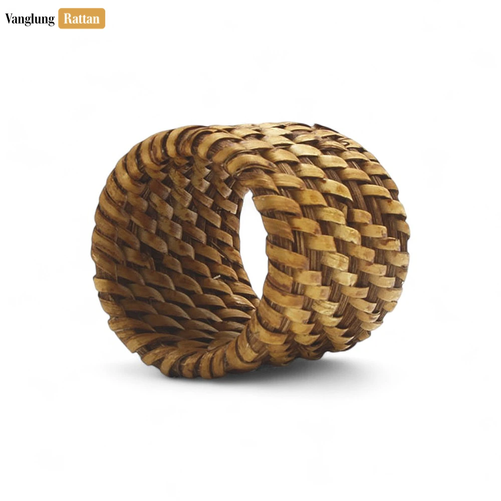 Rattan Export Brown Handmade Rustic Basketweave Full Rattan Napkin Ring - REX-TW021001-B-H5
