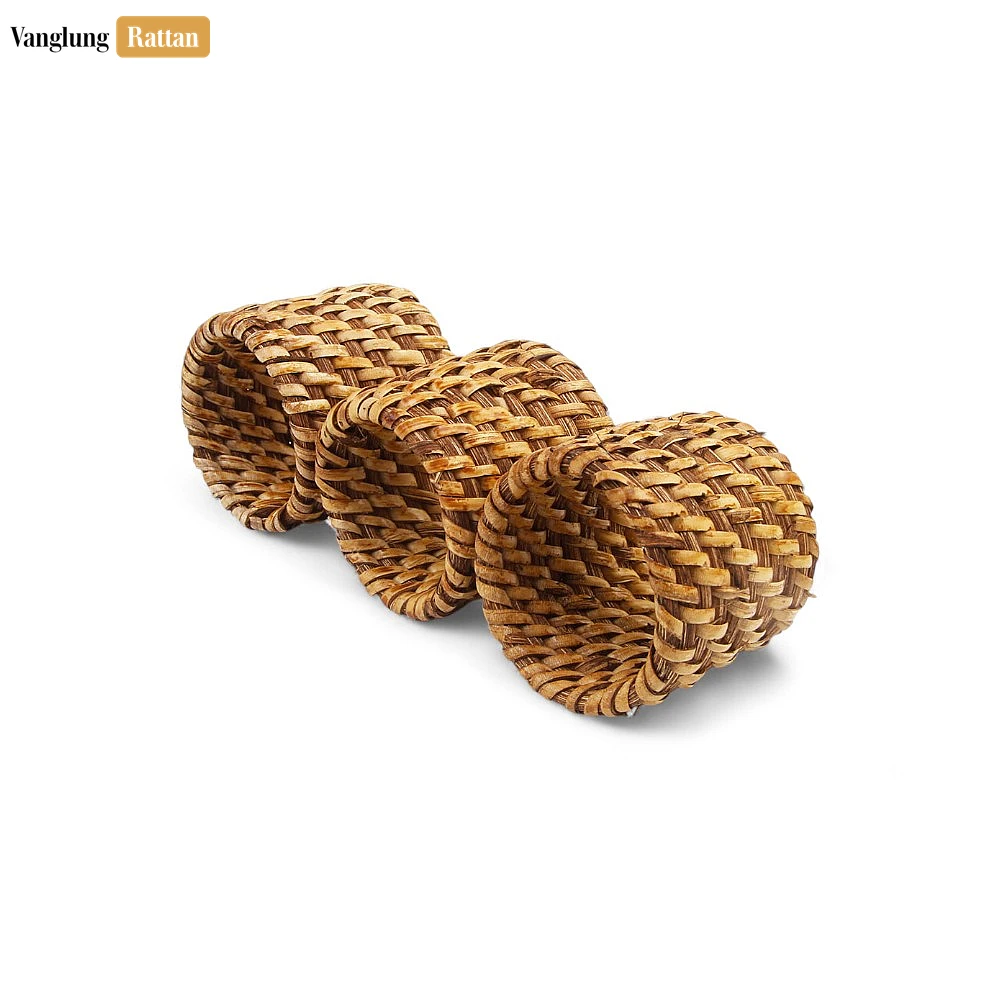 Rattan Export Brown Handmade Rustic Basketweave Full Rattan Napkin Ring - REX-TW021001-B-H5