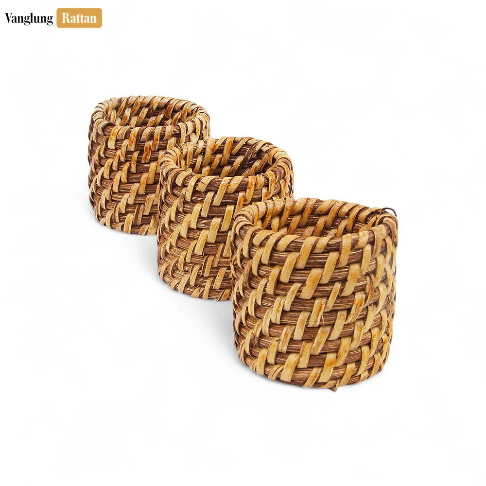 Rattan Export Brown Handmade Rustic Basketweave Full Rattan Napkin Ring - REX-TW021001-B-H5