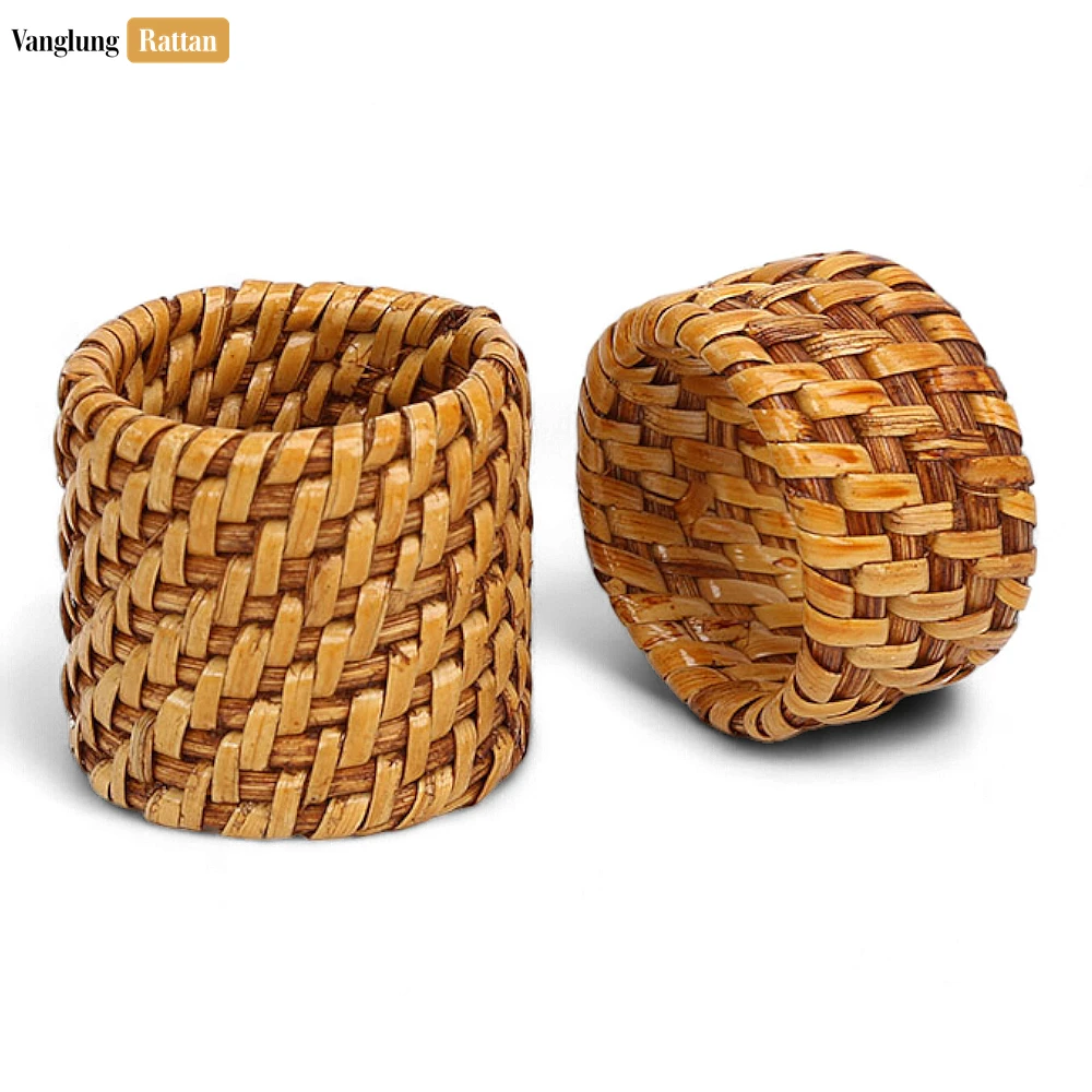 Rattan Export Brown Handmade Rustic Basketweave Full Rattan Napkin Ring - REX-TW021001-B-H5
