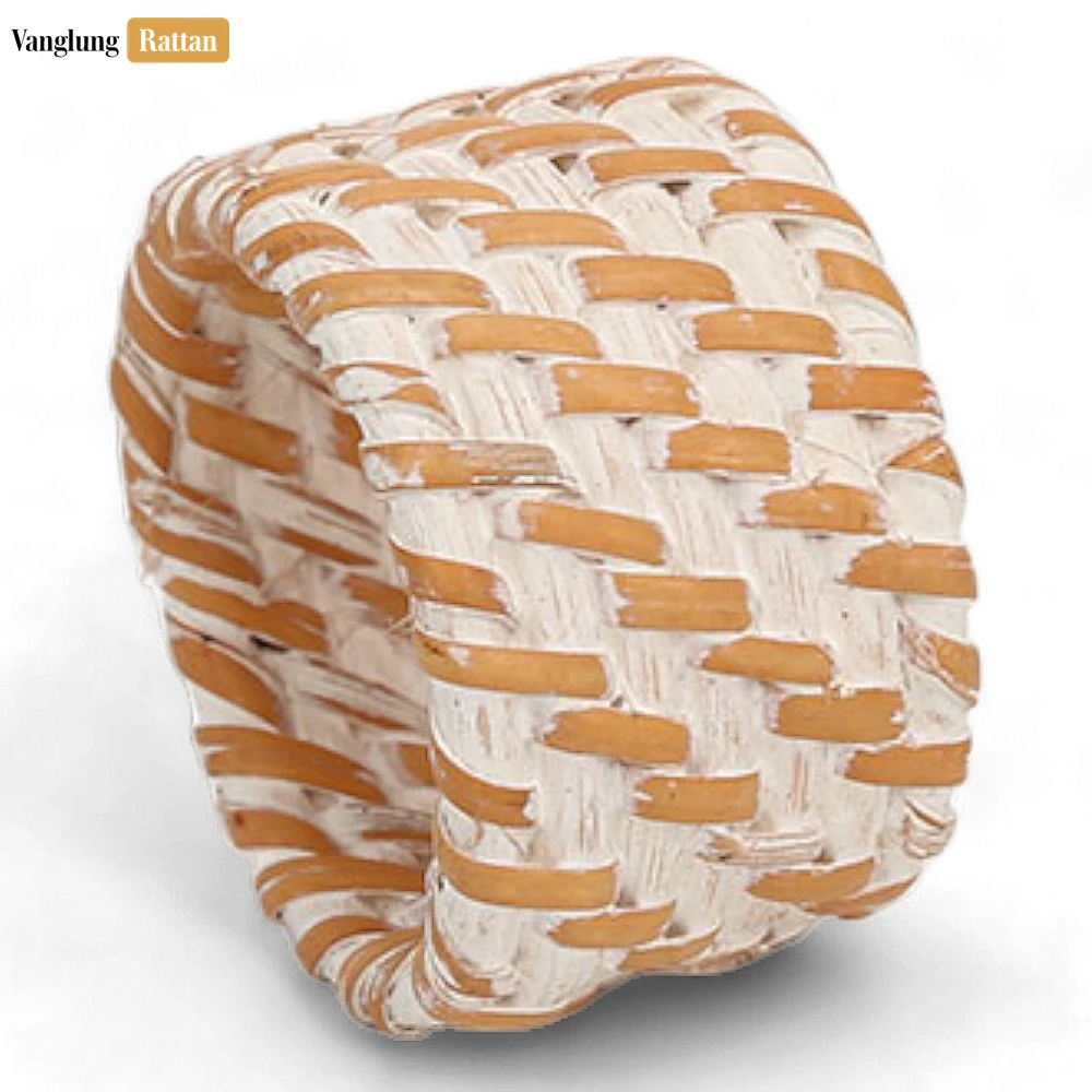 Rattan Export Whitewash Handmade Rustic Basketweave Full Rattan Napkin Ring - REX-TW021001-WW
