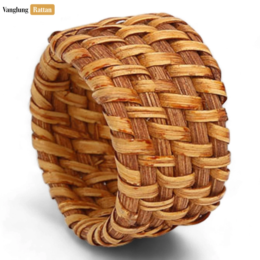 Rattan Export Light Brown Handmade Rustic Basketweave Full Rattan Napkin Ring - REX-TW021001-LB