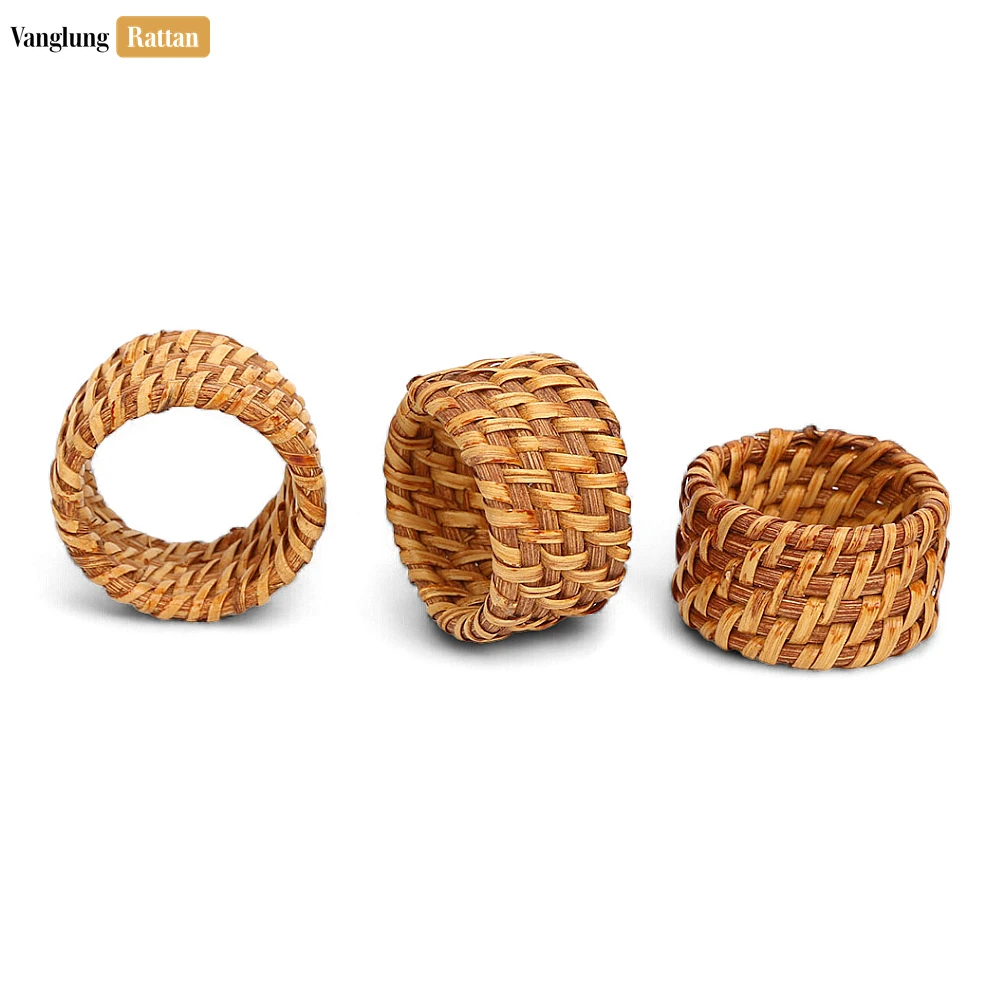 Rattan Export Light Brown Handmade Rustic Basketweave Full Rattan Napkin Ring - REX-TW021001-LB