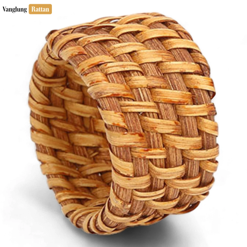 Rattan Export Light Brown Handmade Rustic Basketweave Full Rattan Napkin Ring - REX-TW021001-LB