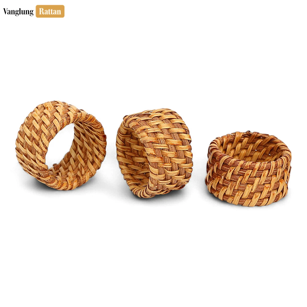Rattan Export Light Brown Handmade Rustic Basketweave Full Rattan Napkin Ring - REX-TW021001-LB