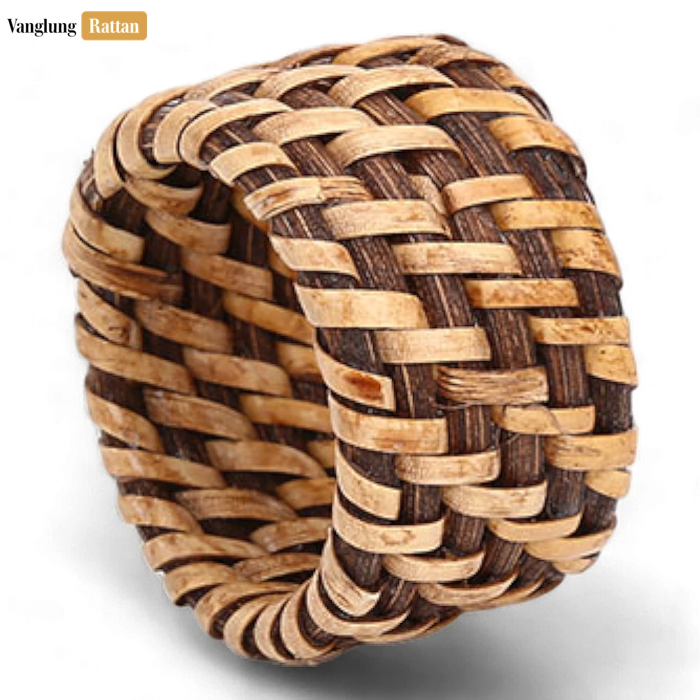 Rattan Export Dark Brown Handmade Rustic Basketweave Full Rattan Napkin Ring - REX-TW021001-DB