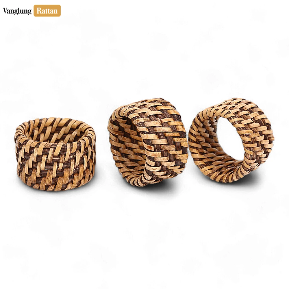 Rattan Export Dark Brown Handmade Rustic Basketweave Full Rattan Napkin Ring - REX-TW021001-DB
