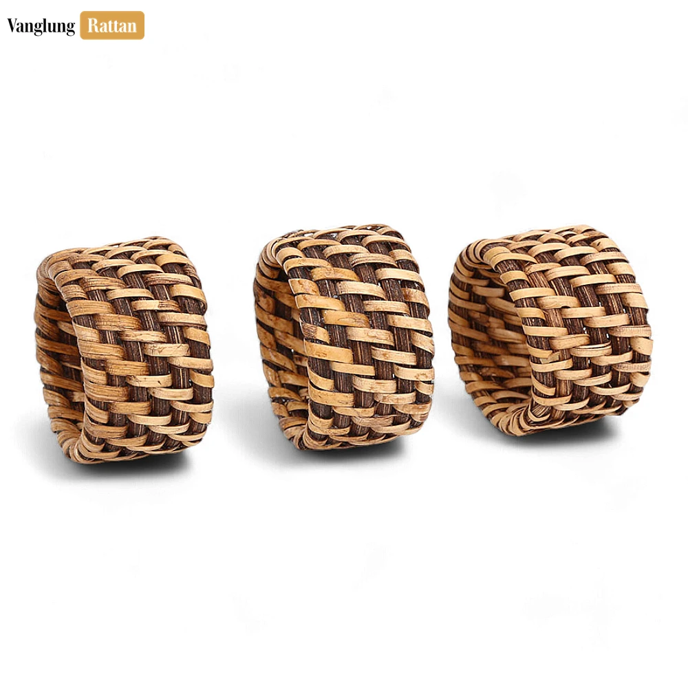 Rattan Export Dark Brown Handmade Rustic Basketweave Full Rattan Napkin Ring - REX-TW021001-DB