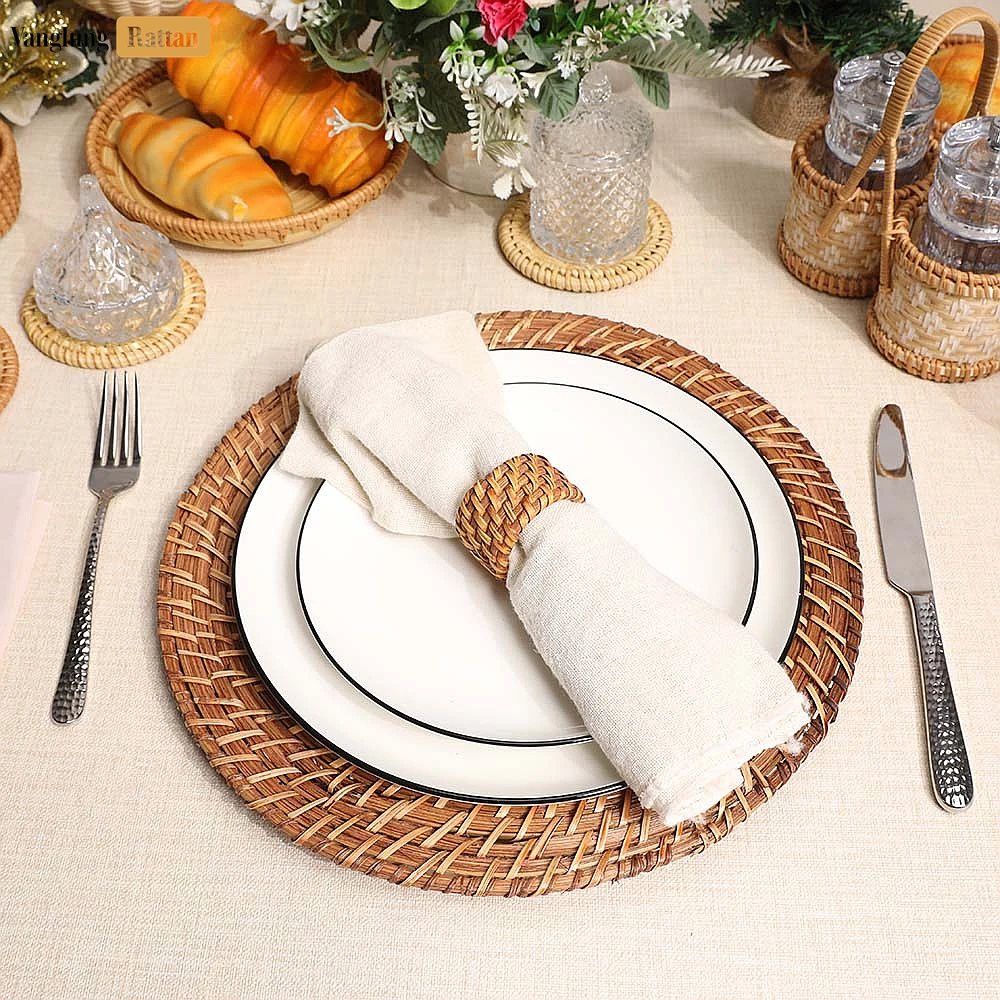 Rattan Export Brown Handmade Rustic Basketweave Full Rattan Napkin Ring - REX-TW021001-B