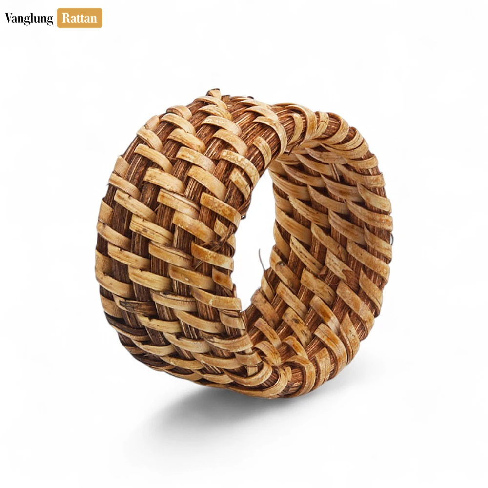 Rattan Export Brown Handmade Rustic Basketweave Full Rattan Napkin Ring - REX-TW021001-B