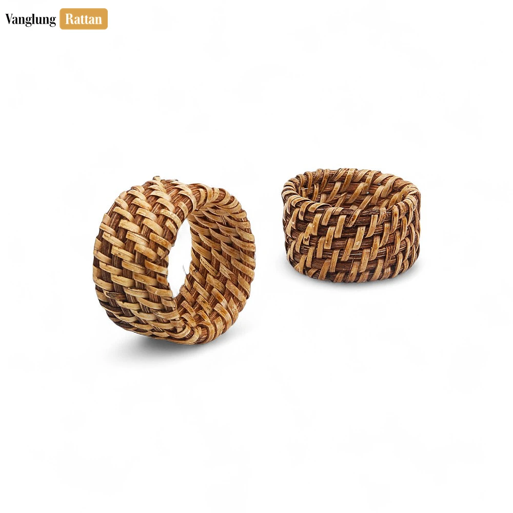 Rattan Export Brown Handmade Rustic Basketweave Full Rattan Napkin Ring - REX-TW021001-B