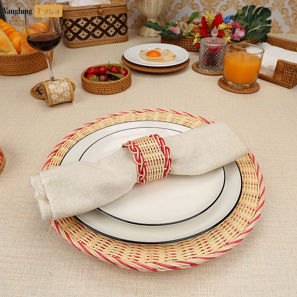 Rattan Export Coastal Red Handwoven Napkin Ring - REX-TW031001-R