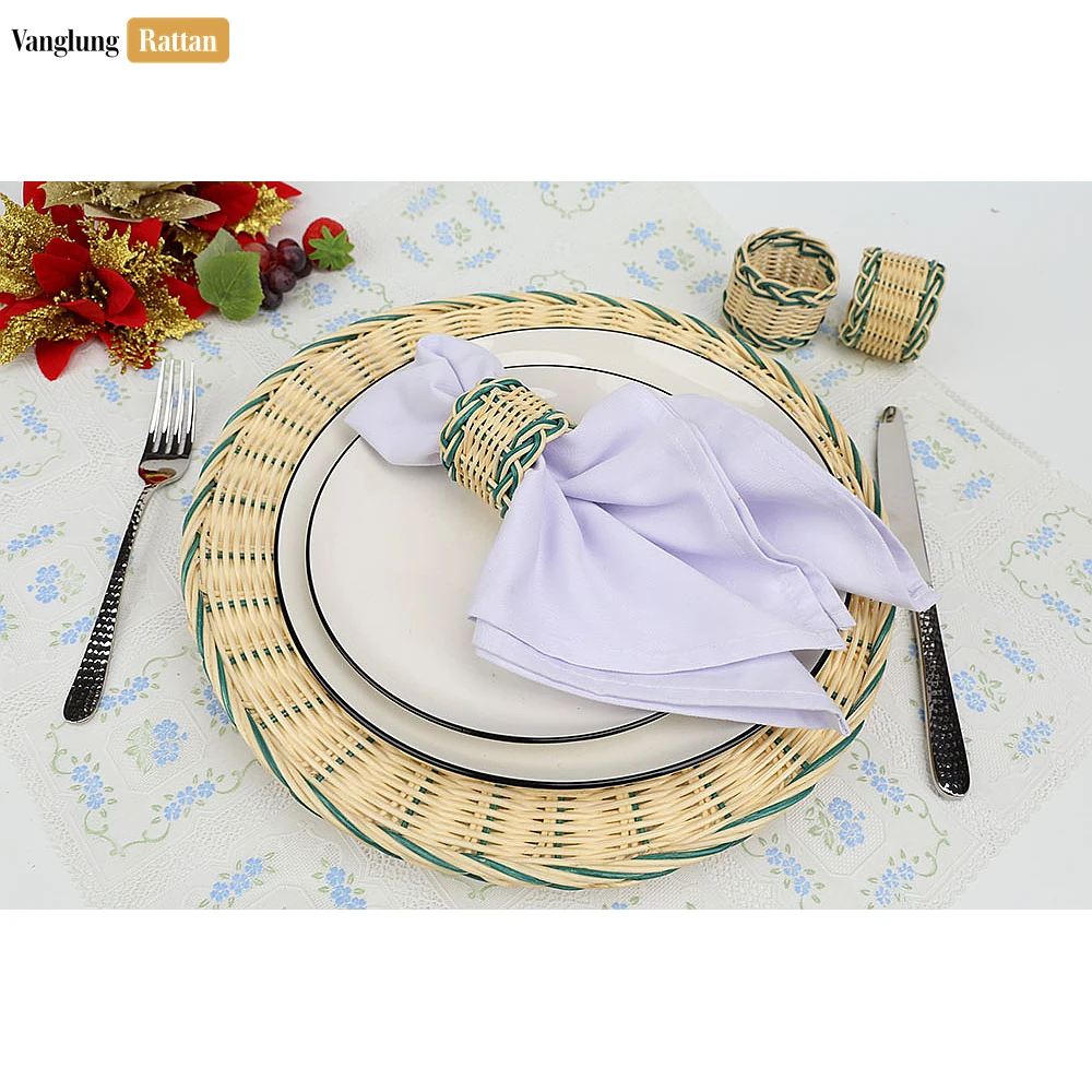 Rattan Export Coastal Green Handwoven Napkin Ring - REX-TW031001-G