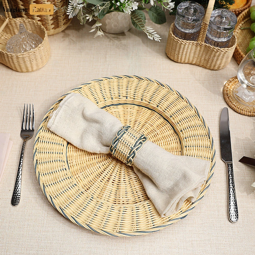 Rattan Export Coastal Blue Handwoven Napkin Ring - REX-TW031001-B