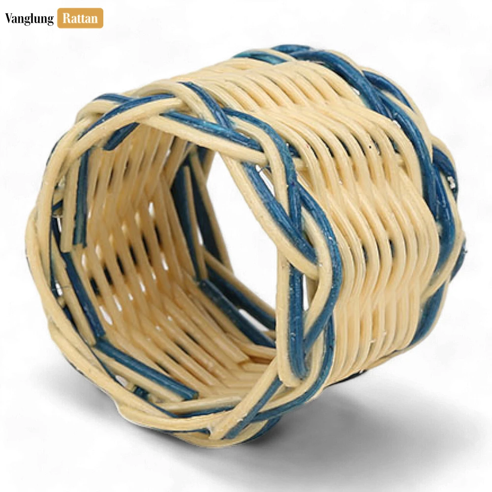 Rattan Export Coastal Blue Handwoven Napkin Ring - REX-TW031001-B