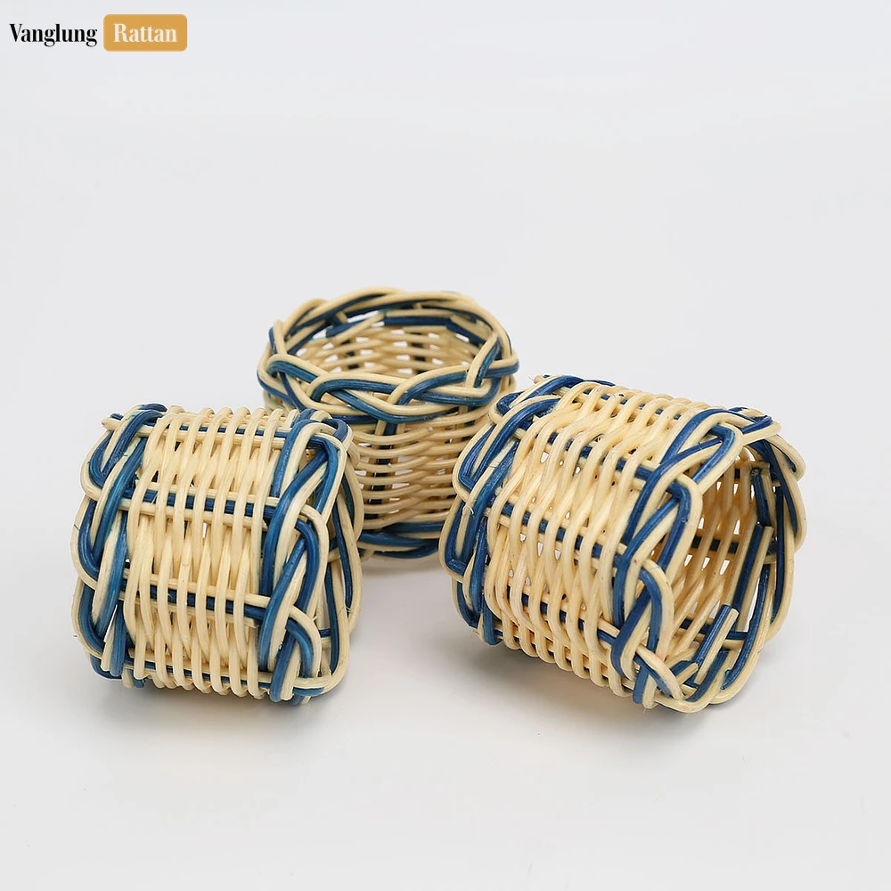 Rattan Export Coastal Blue Handwoven Napkin Ring - REX-TW031001-B