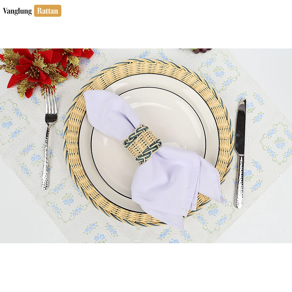 Rattan Export Coastal Blue Handwoven Napkin Ring - REX-TW031001-B