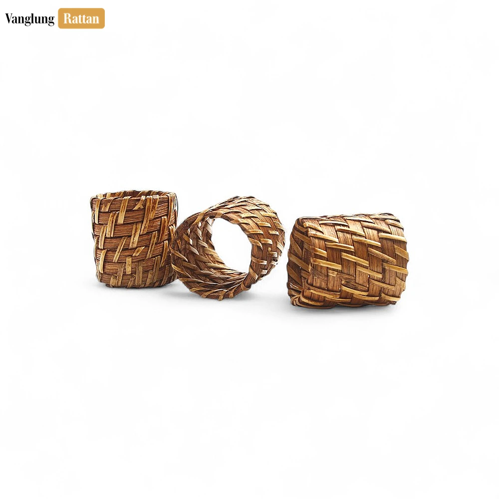 Rattan Export Long Light Brown Rustic Weave Bamboo Rattan Napkin Ring - REX-TW051101-LB-H5