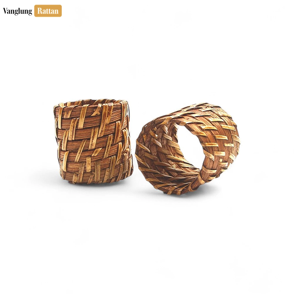 Rattan Export Long Light Brown Rustic Weave Bamboo Rattan Napkin Ring - REX-TW051101-LB-H5